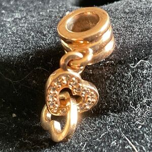 Pandora rose gold double heart dangle charm